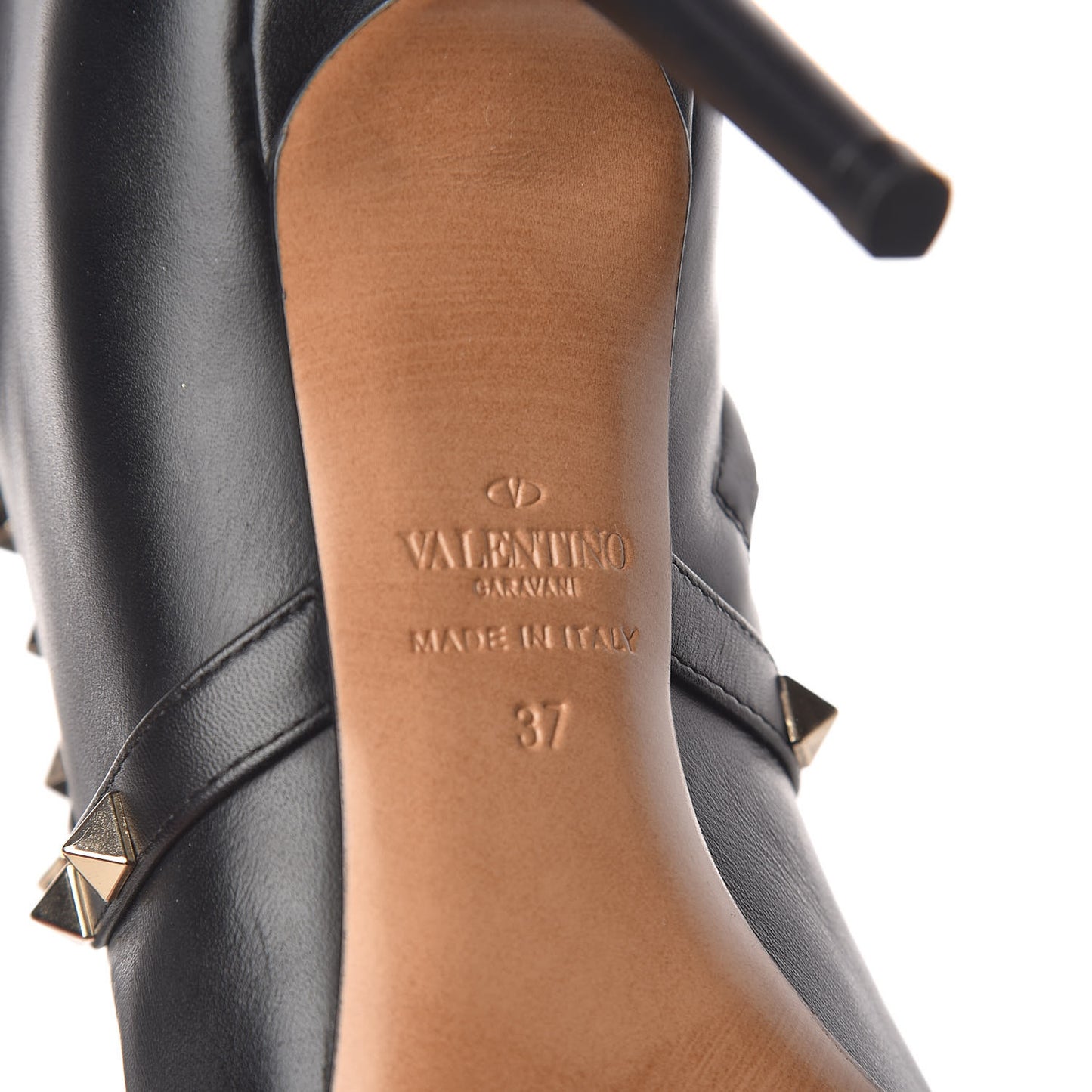 Calfskin Rockstud Tall Boots 37 Black