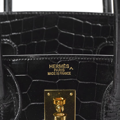 Hermes Shiny Porosus Crocodile Birkin 35 Black 6 of 32