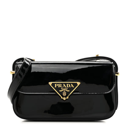 Prada Vernice Metal Triangle Logo Flap Shoulder Bag Black 1 of 9