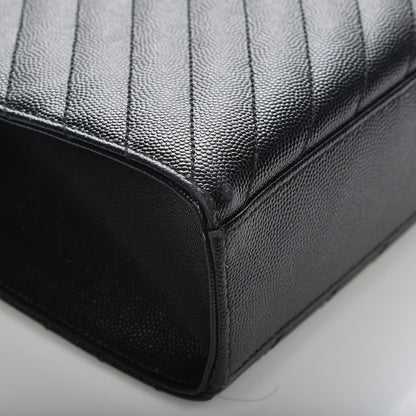 Saint Laurent Grain De Poudre Matelasse Chevron Large Monogram Satchel Black 11 of 12