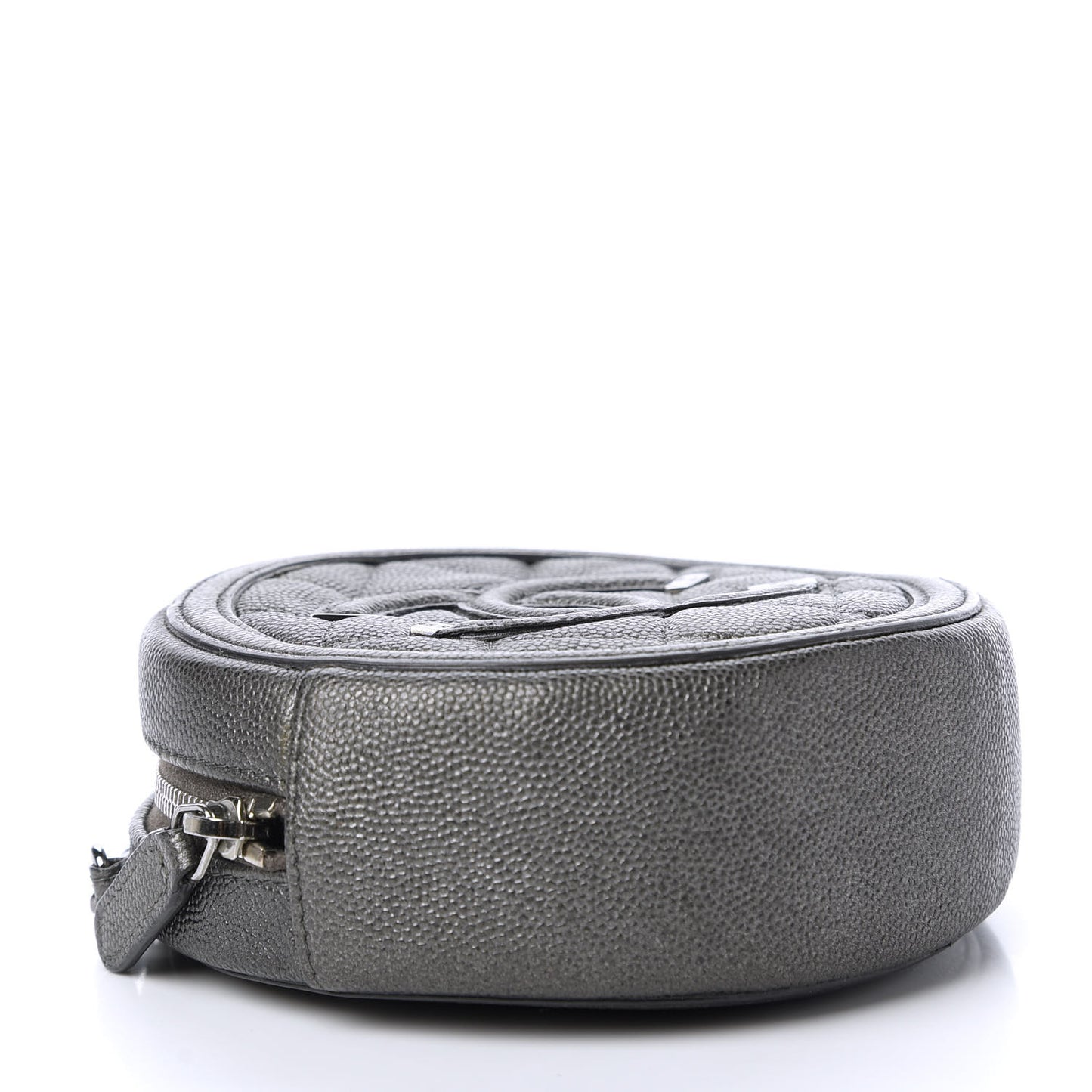 Metallic Caviar Quilted Round Filigree Crossbody Ruthenium