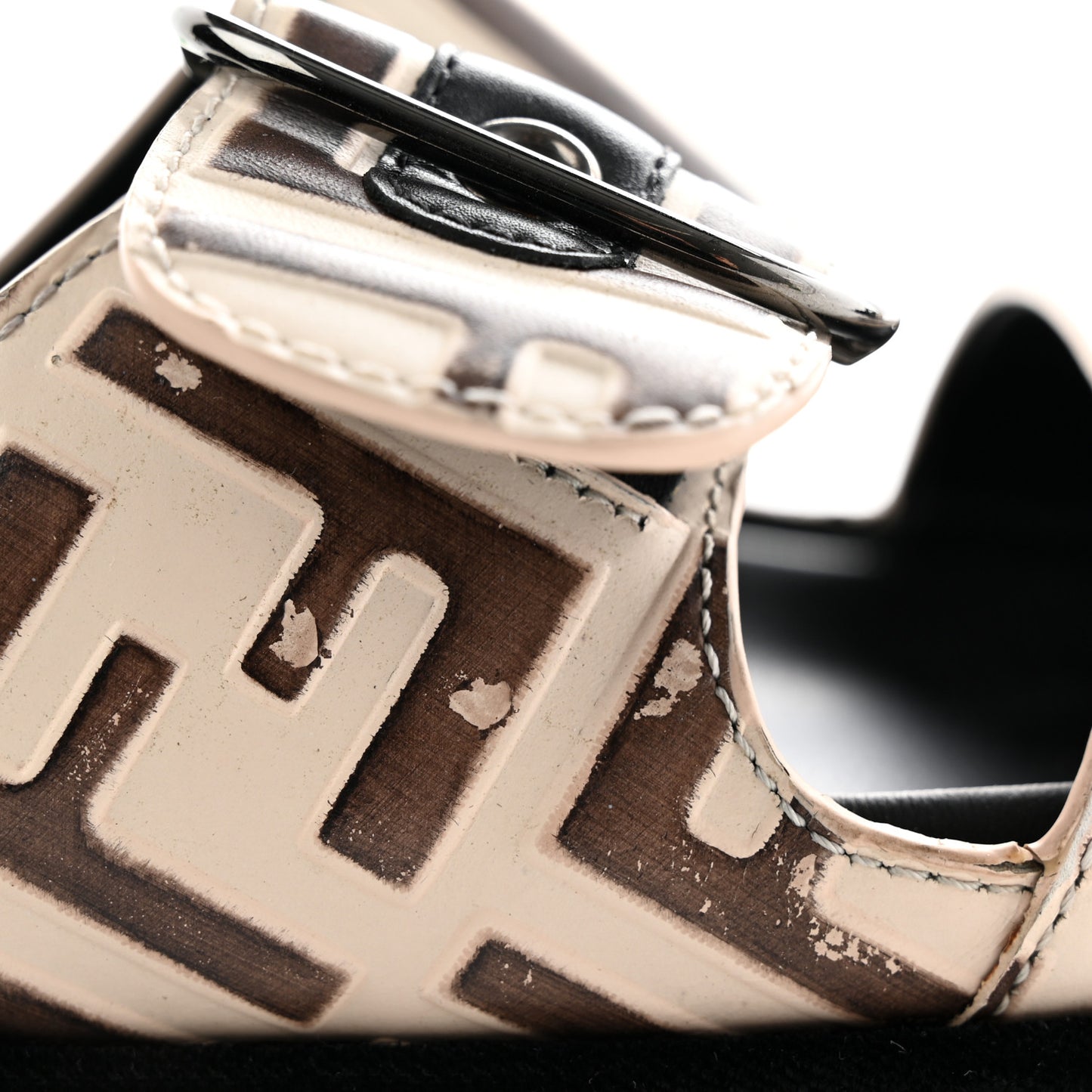 Calfskin FF Embossed Slide Sandals 39 Camelia Moresco