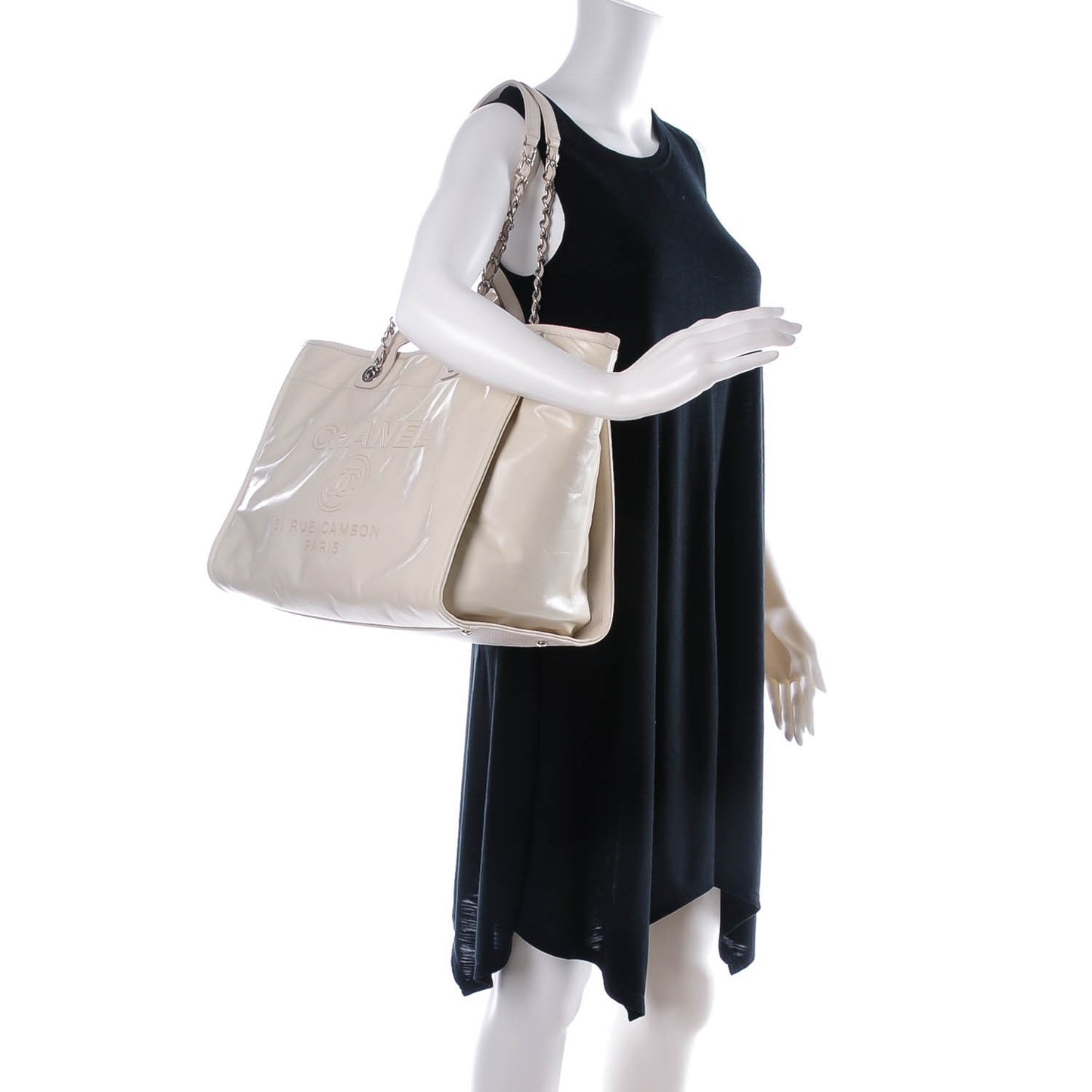 Glazed Calfskin Large Deauville Tote Ivory