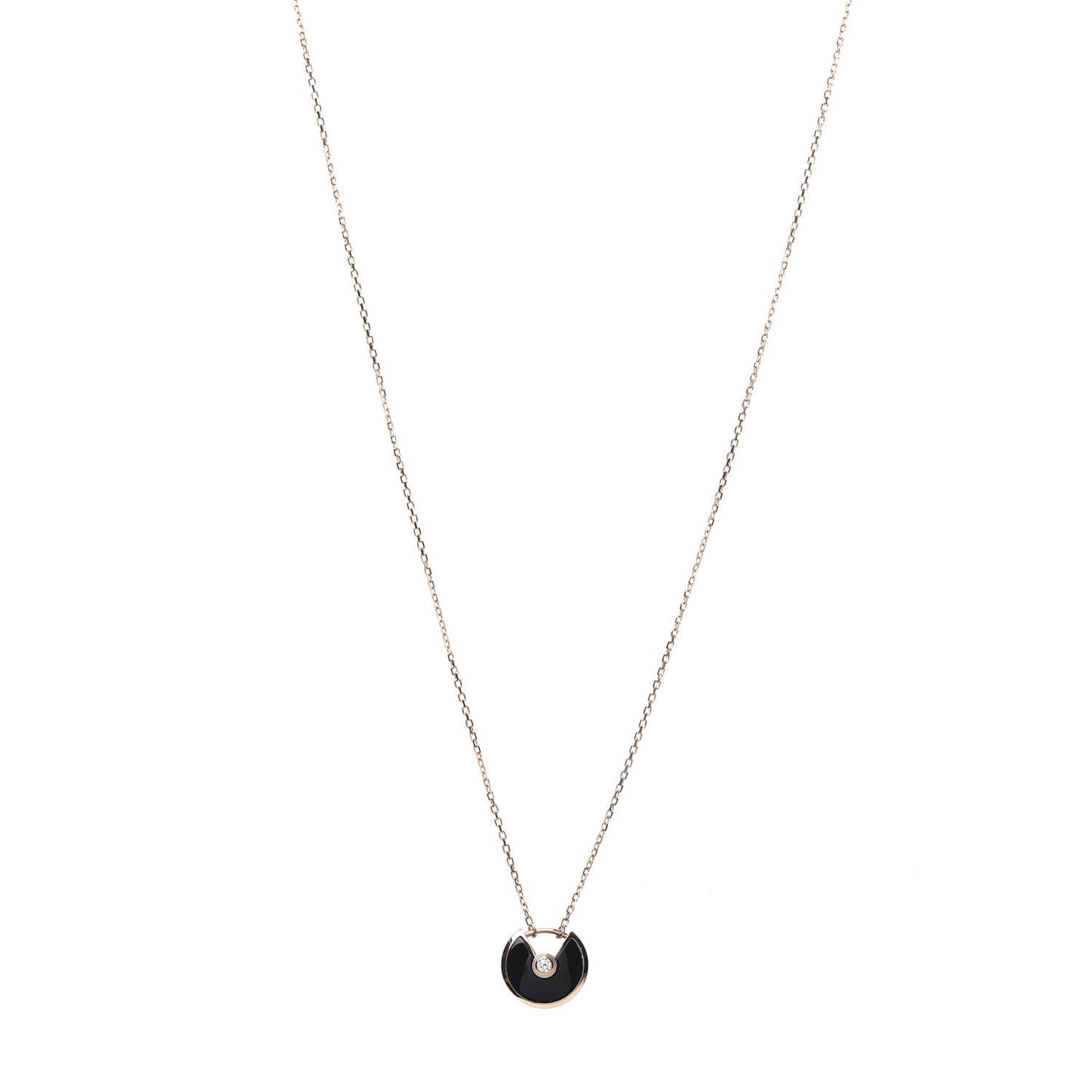 18K Pink Gold Diamond Black Onyx XS Amulette de Cartier Pendant Necklace
