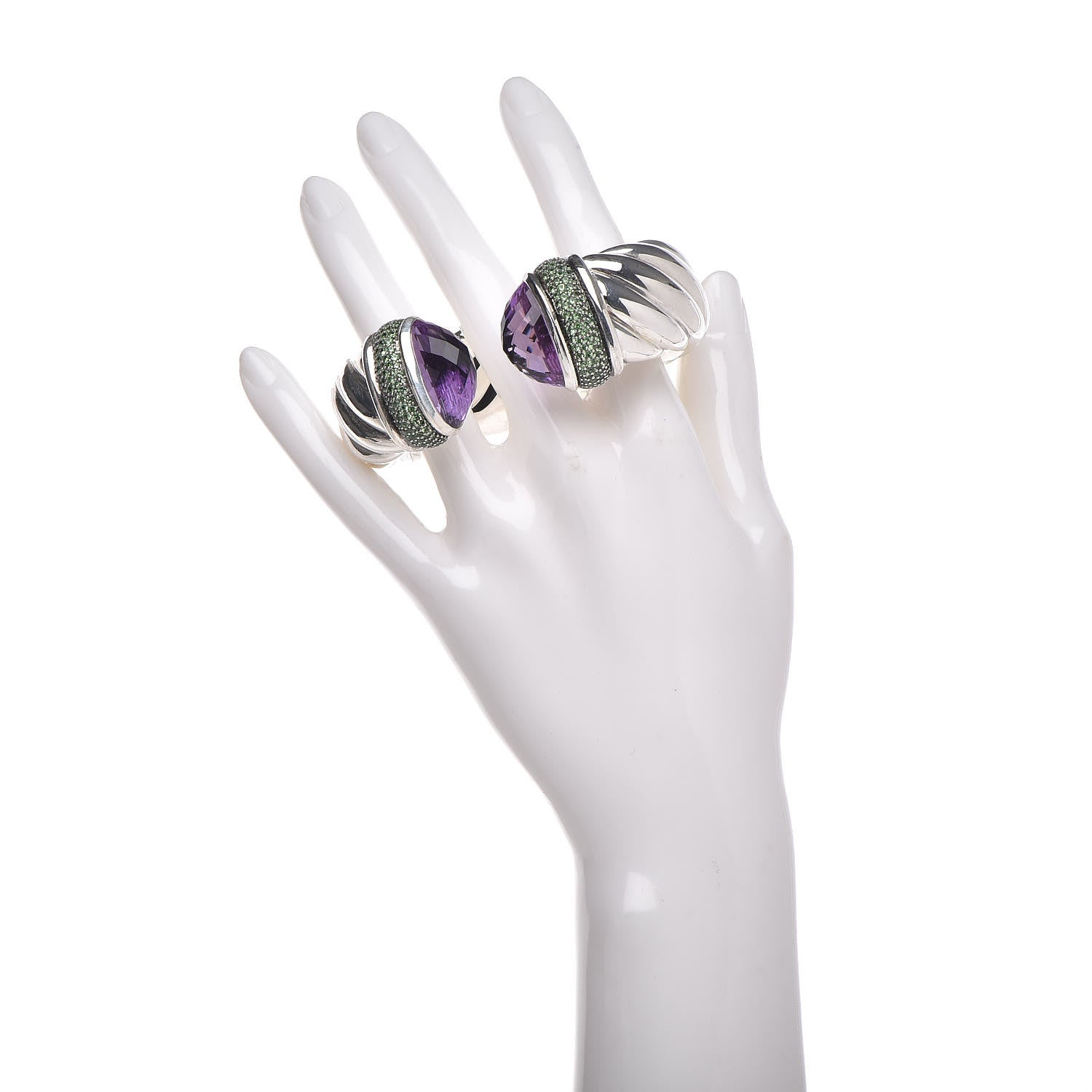 David Yurman Sterling Silver Amethyst Tsavorite 25mm Waverly Bracelet 2 of 4