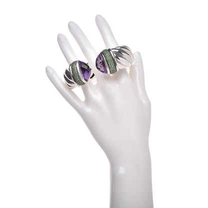David Yurman Sterling Silver Amethyst Tsavorite 25mm Waverly Bracelet 2 of 4