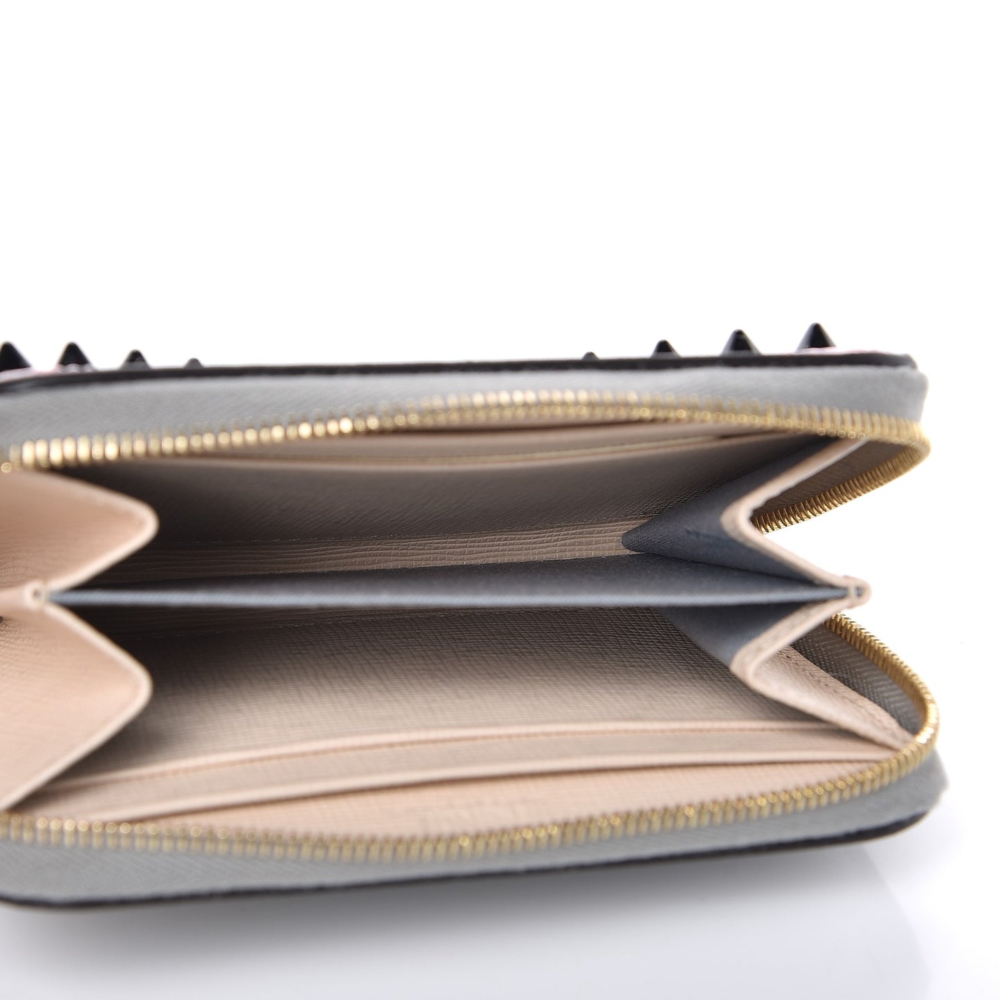 Vitello Elite Monster Eyes Studded Mini Zip Around Wallet Ghiaccio Black Multicolor