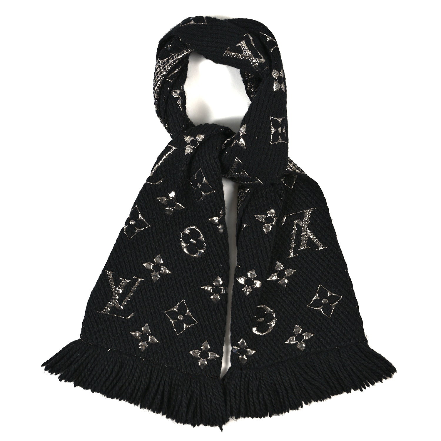 Louis Vuitton Wool Silk Logomania Shine Scarf Black 1 of 3