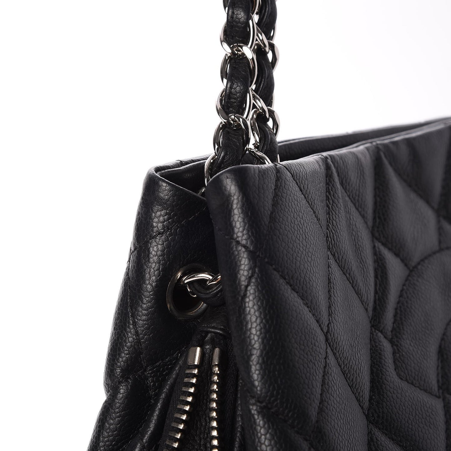 Caviar Quilted Expandable Zip Shoulder Bag Black