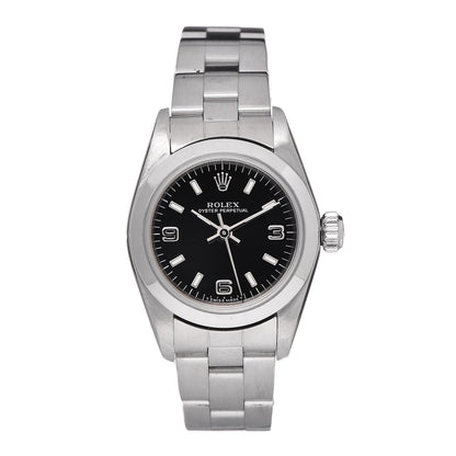 Rolex Stainless Steel 24mm Oyster Perpetual Watch Black 67180 1 of 6
