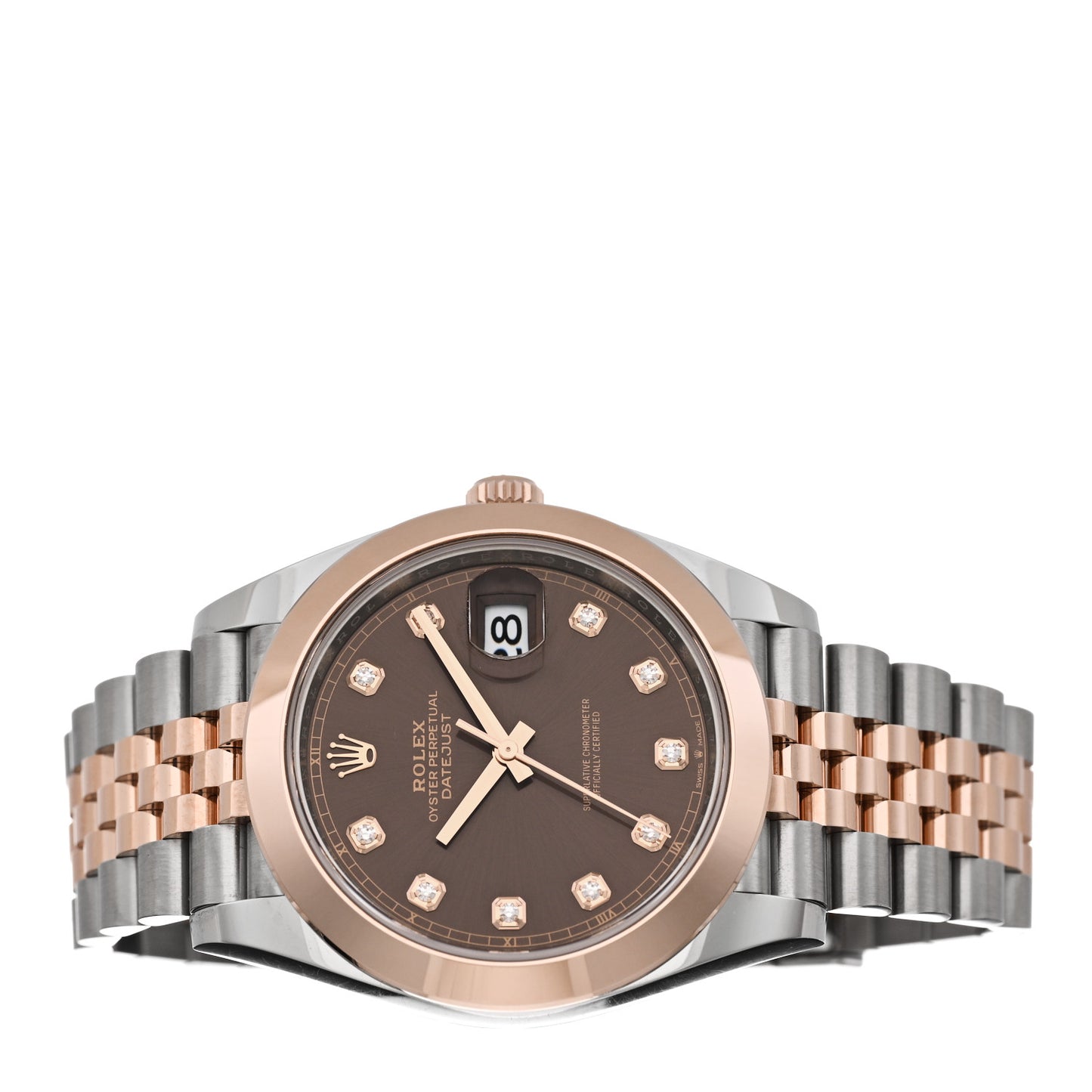 Stainless Steel 18K Everose Gold Diamond 41mm Oyster Perpetual Datejust Watch Chocolate 126301