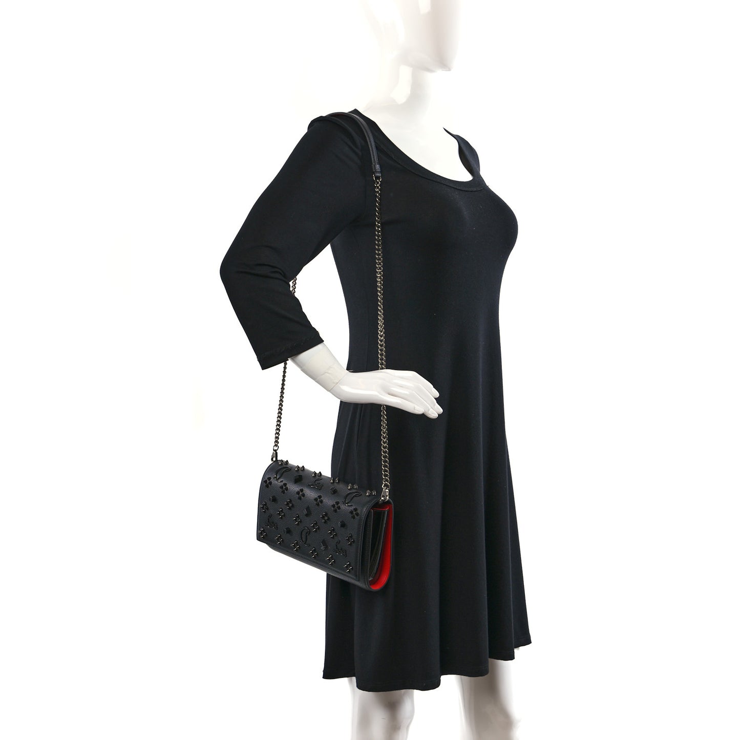 Calfskin Spikes Loubinthesky Paloma Clutch Black