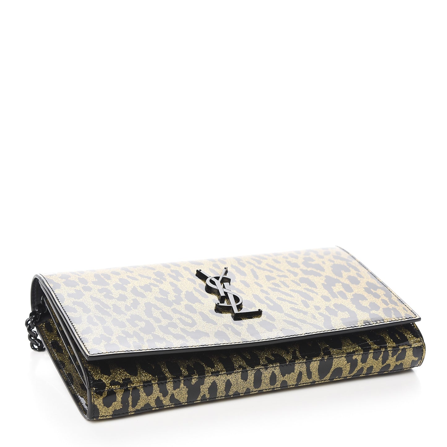 Patent Leopard Print Monogram Chain Wallet Leopard Black Gold
