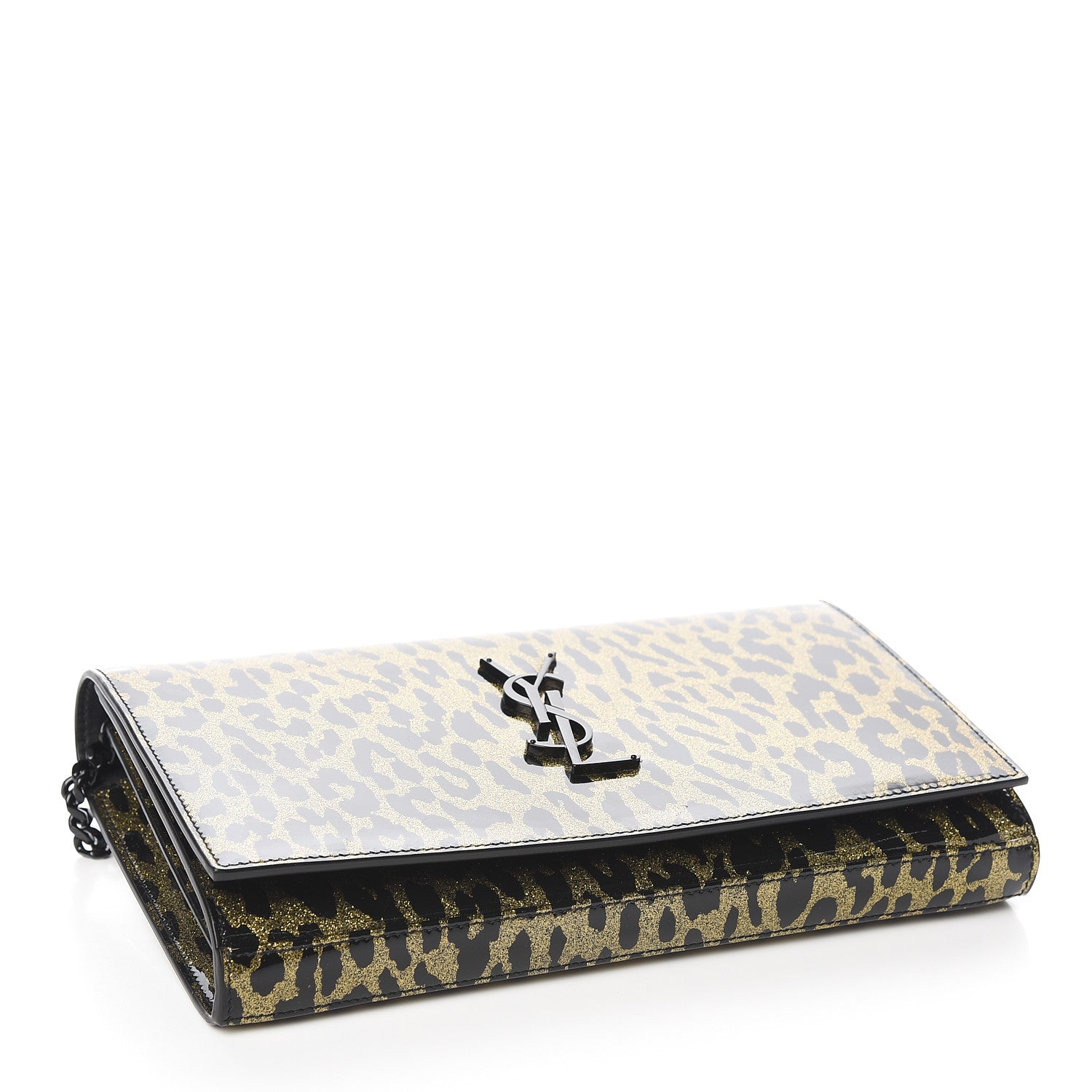 Saint Laurent Patent Leopard Print Monogram Chain Wallet Leopard Black Gold 4 of 9
