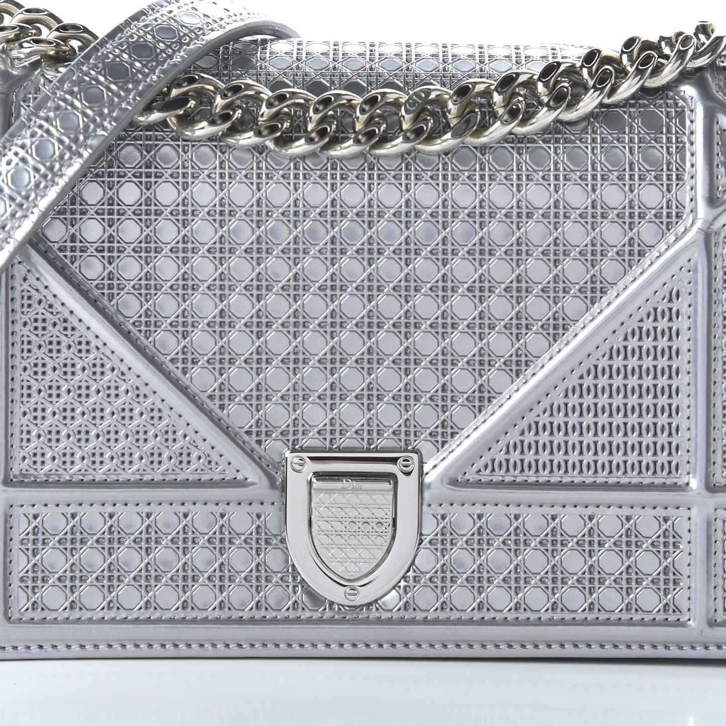 Metallic Patent Micro-Cannage Small Diorama Flap Bag Silver