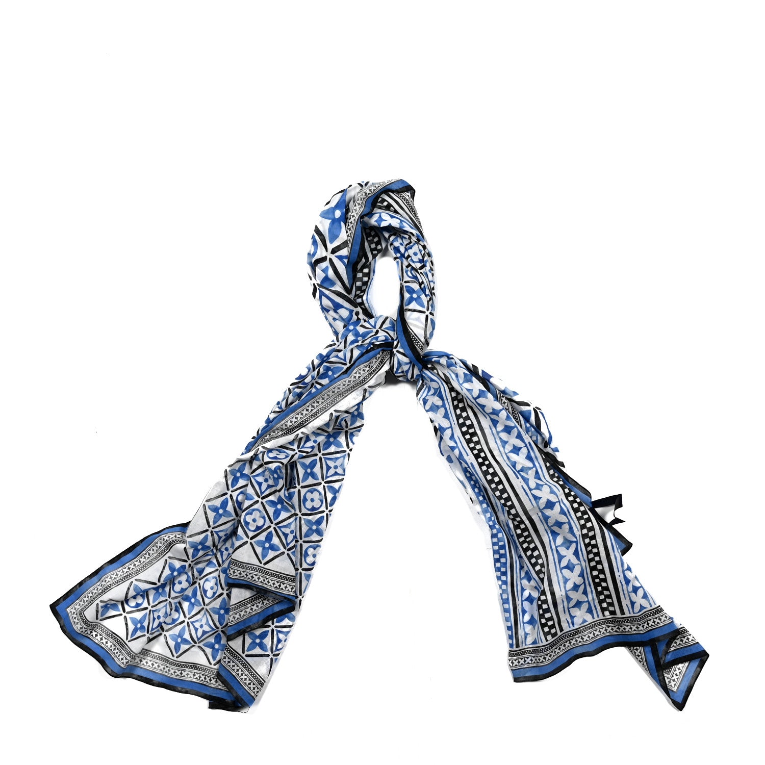 Louis Vuitton Cotton Monogram Tile Scarf Bleu 2 of 4