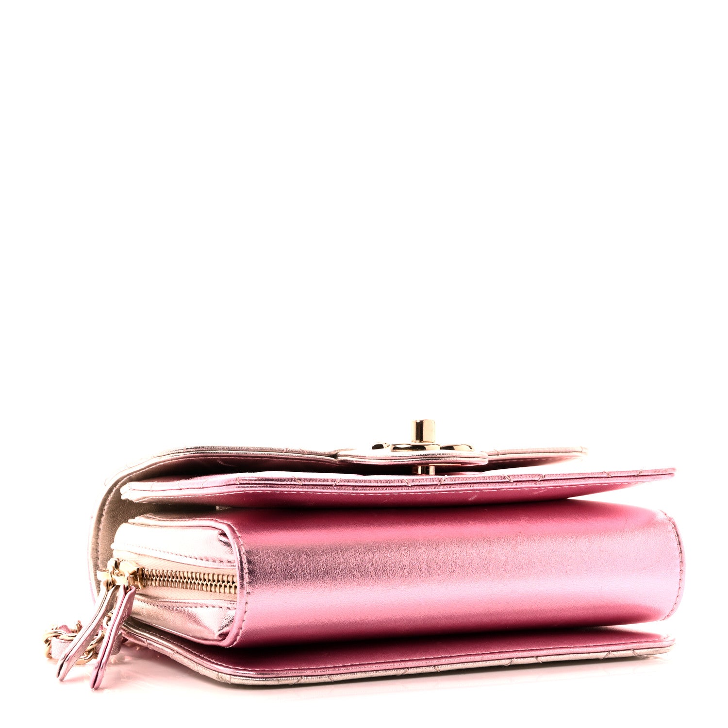 Chanel Metallic Lambskin Like A Wallet Flap Golden Pink 4 of 11