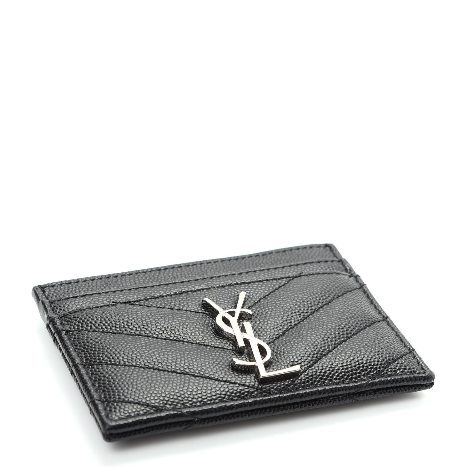 Saint Laurent Grain De Poudre Matelasse Chevron Monogram Credit Card Case Black 4 of 7