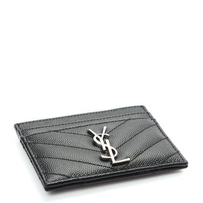 Saint Laurent Grain De Poudre Matelasse Chevron Monogram Credit Card Case Black 4 of 7