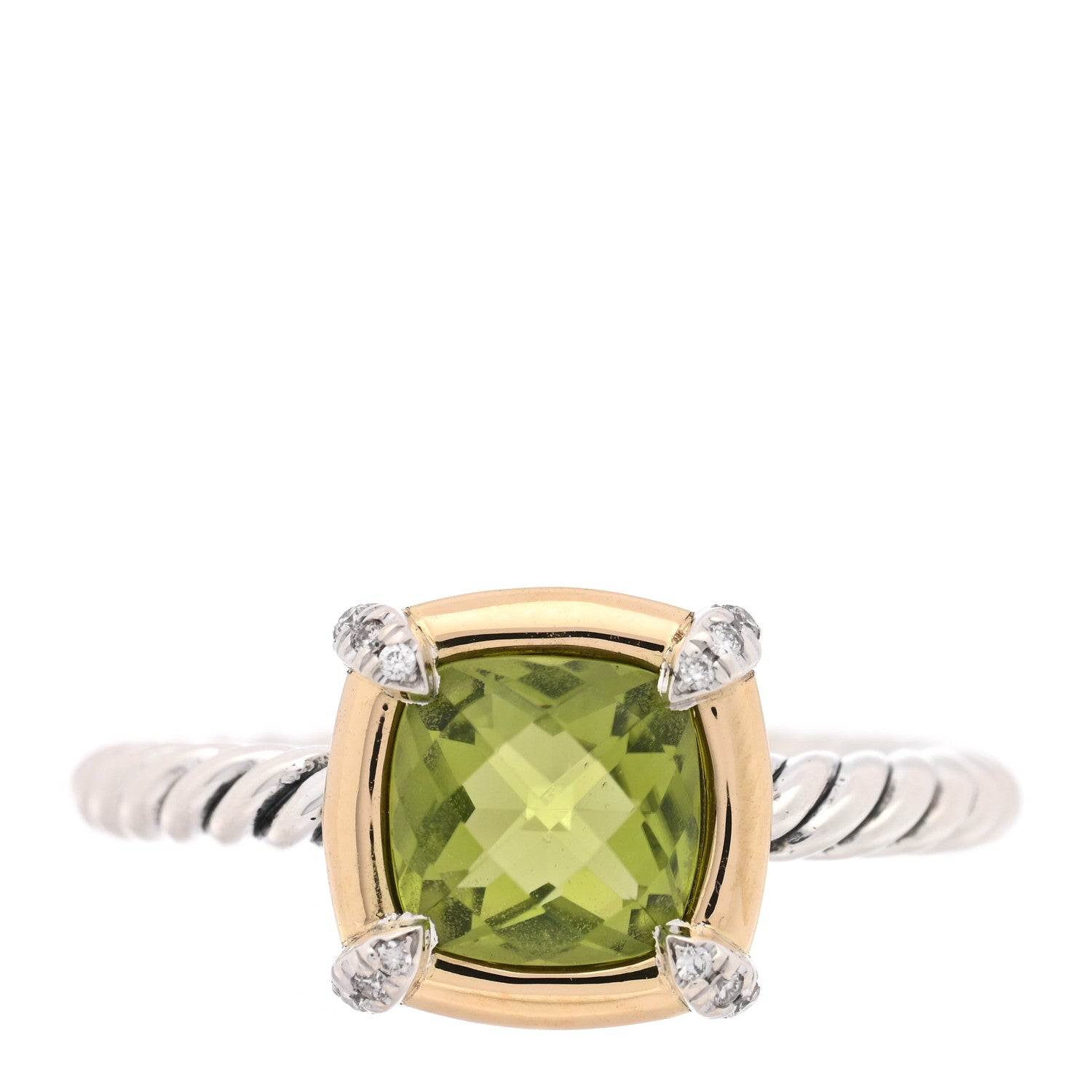 David Yurman Sterling Silver 18K Yellow Gold Diamond Peridot 7mm Chatelaine Bezel Ring 53 6.25 1 of 4