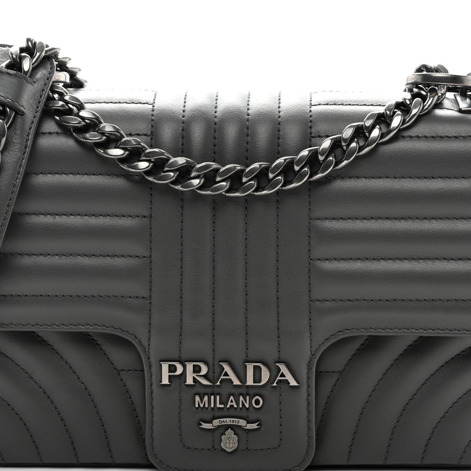 Prada Soft Calfskin Impunture Diagramme Medium Chain Flap Shoulder Bag Mercurio 7 of 9