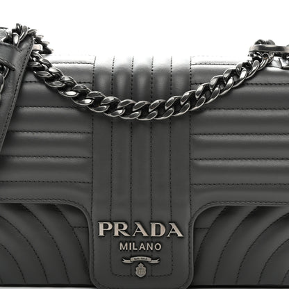 Prada Soft Calfskin Impunture Diagramme Medium Chain Flap Shoulder Bag Mercurio 7 of 9