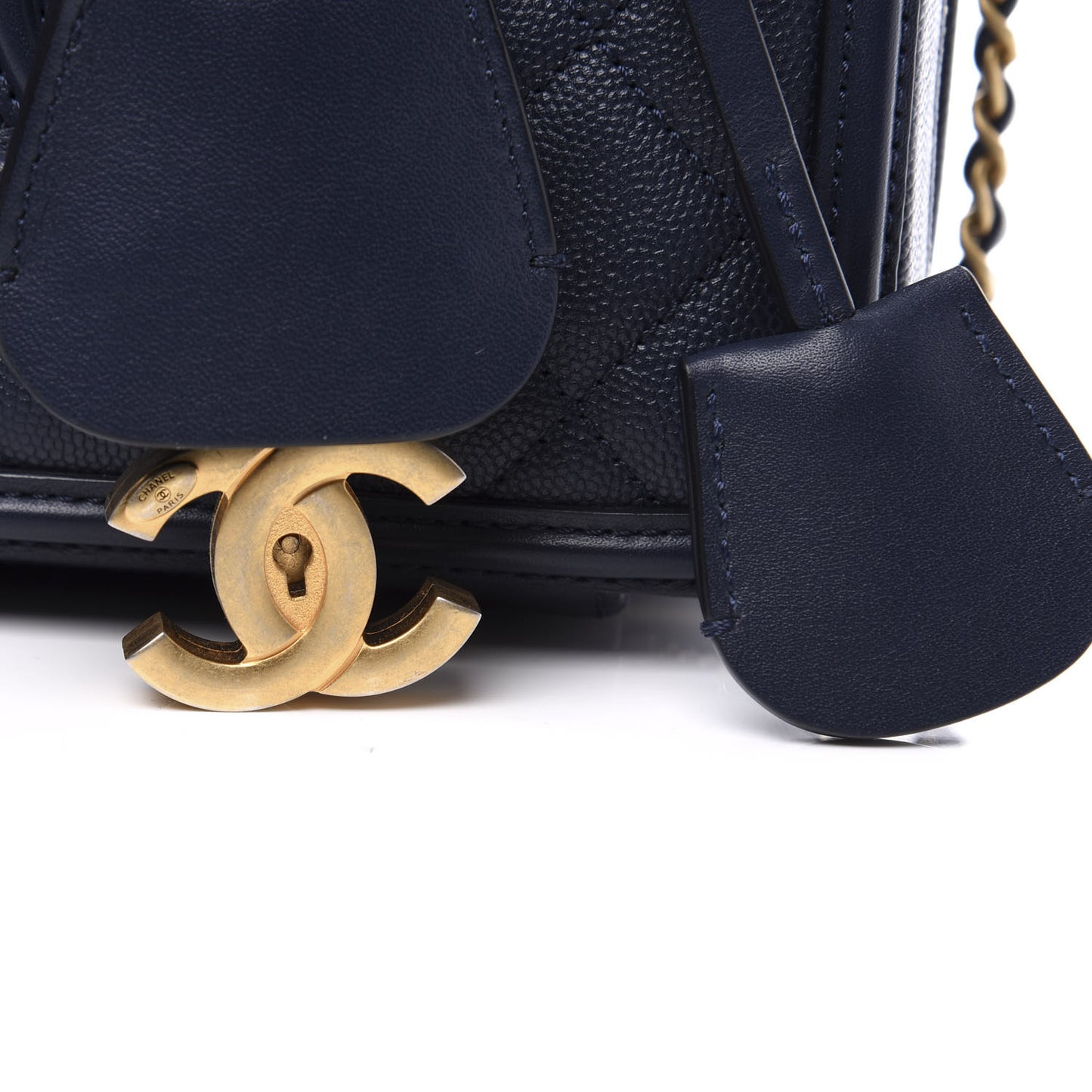 Caviar Quilted Small CC Filigree Vanity Case Navy