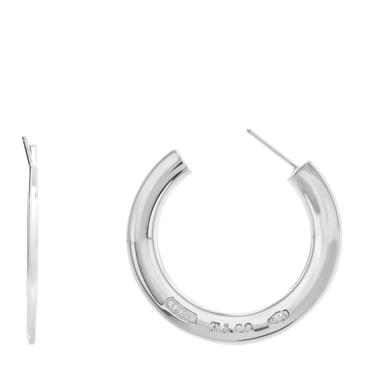 Tiffany Sterling Silver 1837 Large Flat Hoop Earrings 1 of 4