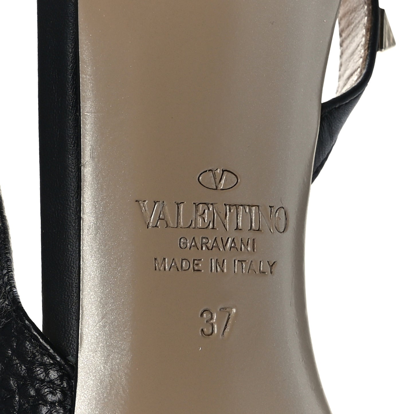 Pebbled Calfskin Rockstud Half d'Orsay Slingback 50mm Pumps 37 Black