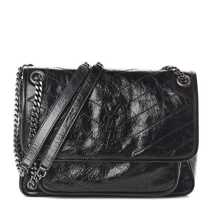 Saint Laurent Crinkled Calfskin Matelasse Monogram Medium Niki Chain Satchel Black 1 of 8