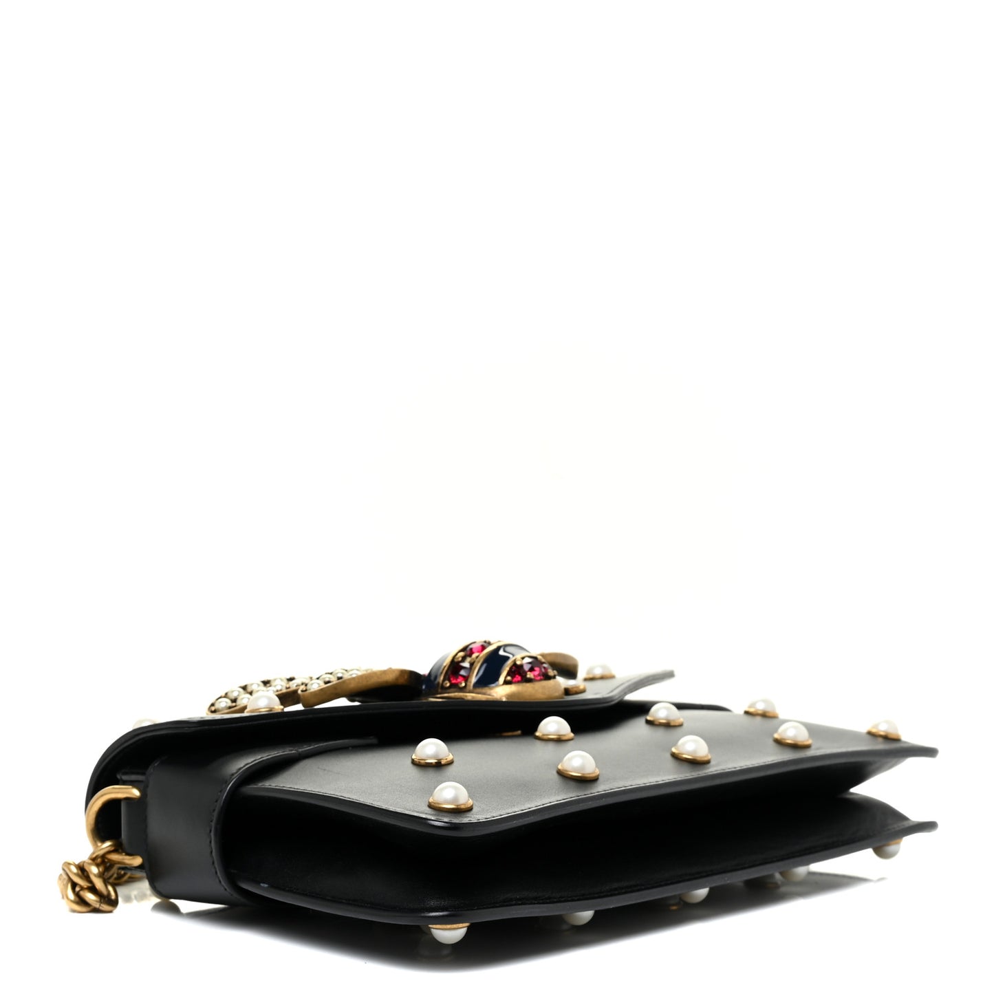 Nappa Pearl Studded Mini Queen Margaret Broadway Shoulder Bag Black