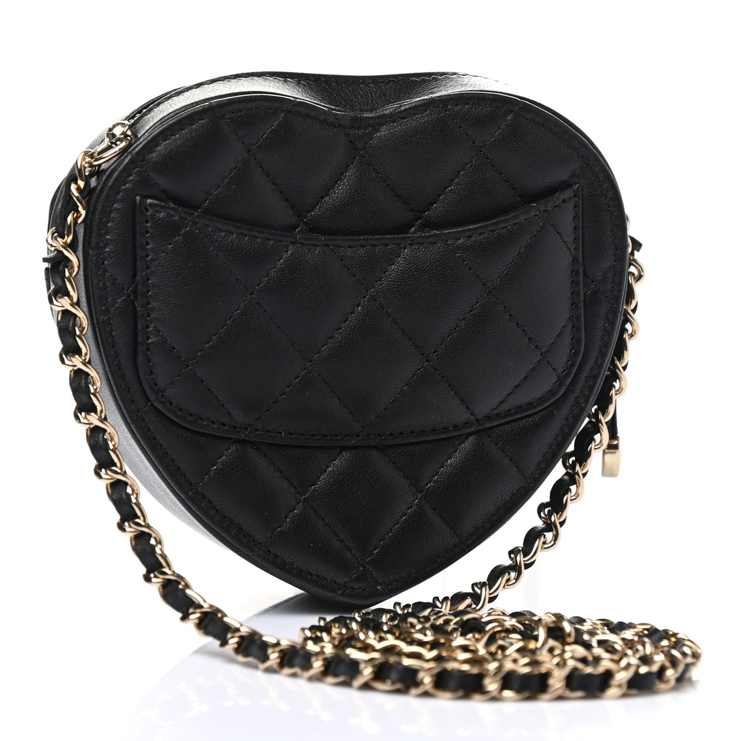 Lambskin Quilted CC In Love Heart Clutch With Chain Black