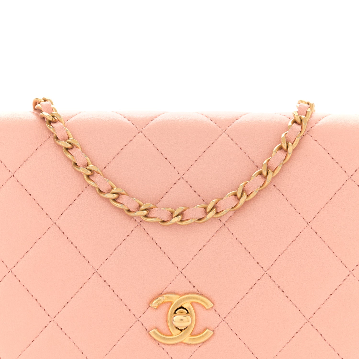Chanel Lambskin Quilted CC Pearl Crush Wallet on Chain WOC Light Orange 10 of 12