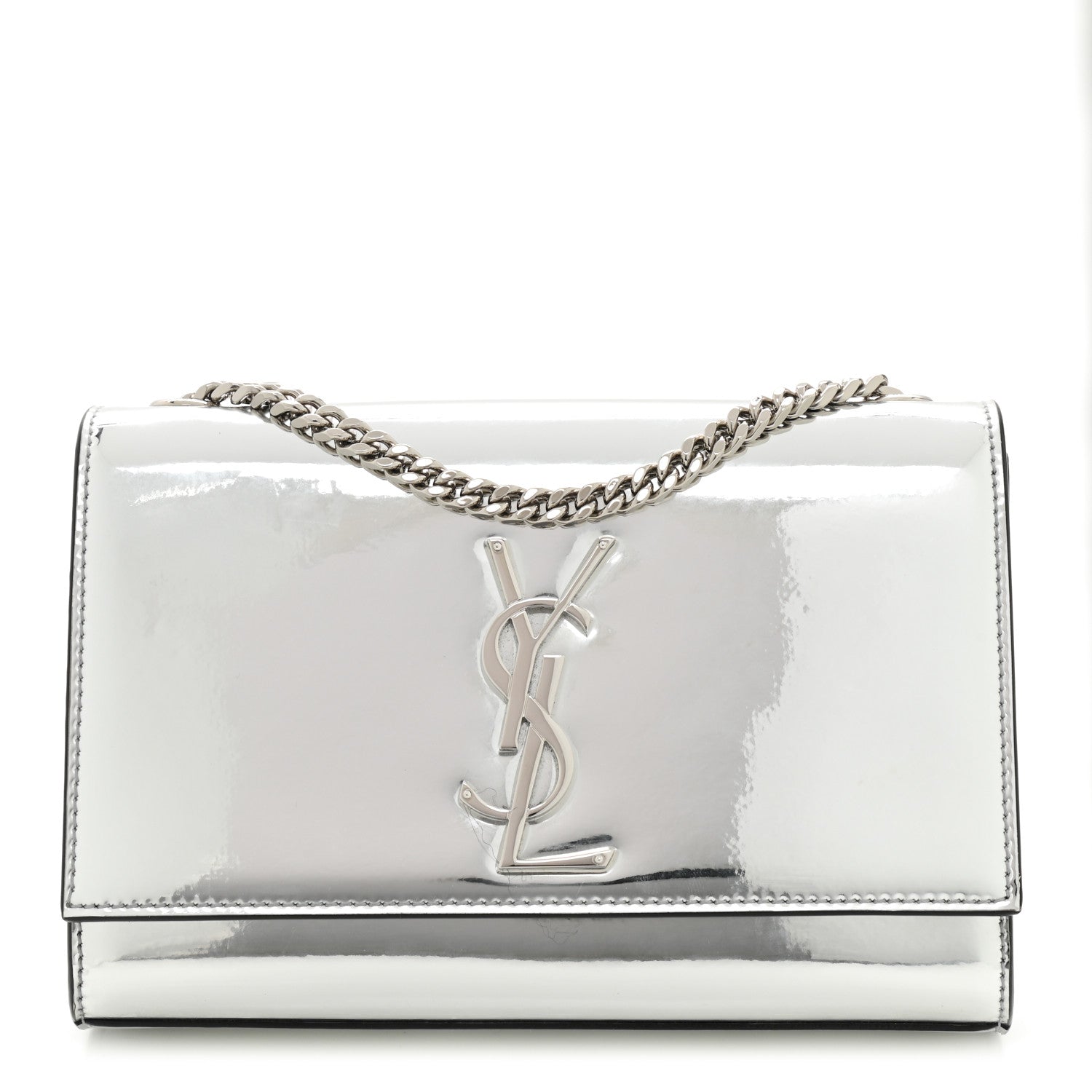 Saint Laurent Vinyl Mirror Small Classic Monogram Kate Satchel Argento 1 of 11