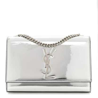 Saint Laurent Vinyl Mirror Small Classic Monogram Kate Satchel Argento 1 of 11