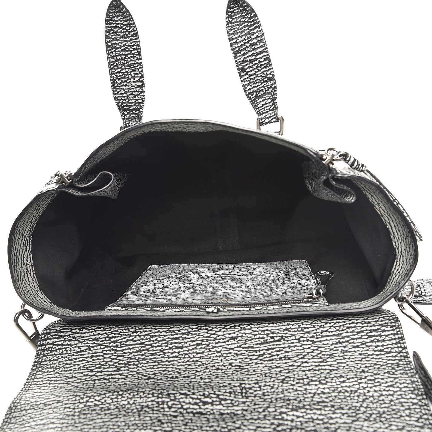 3.1 Textured Calfskin Large Pashli Satchel Black Cream
