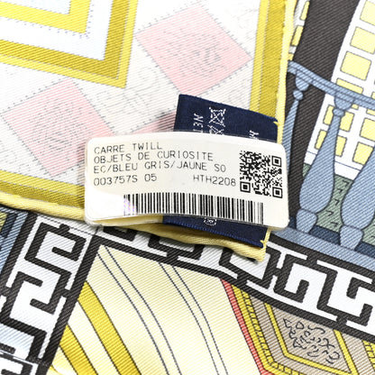 Hermes Silk Objets de Curiosite Scarf 90 Bleu Gris Jaune Soufre Rose 3 of 5
