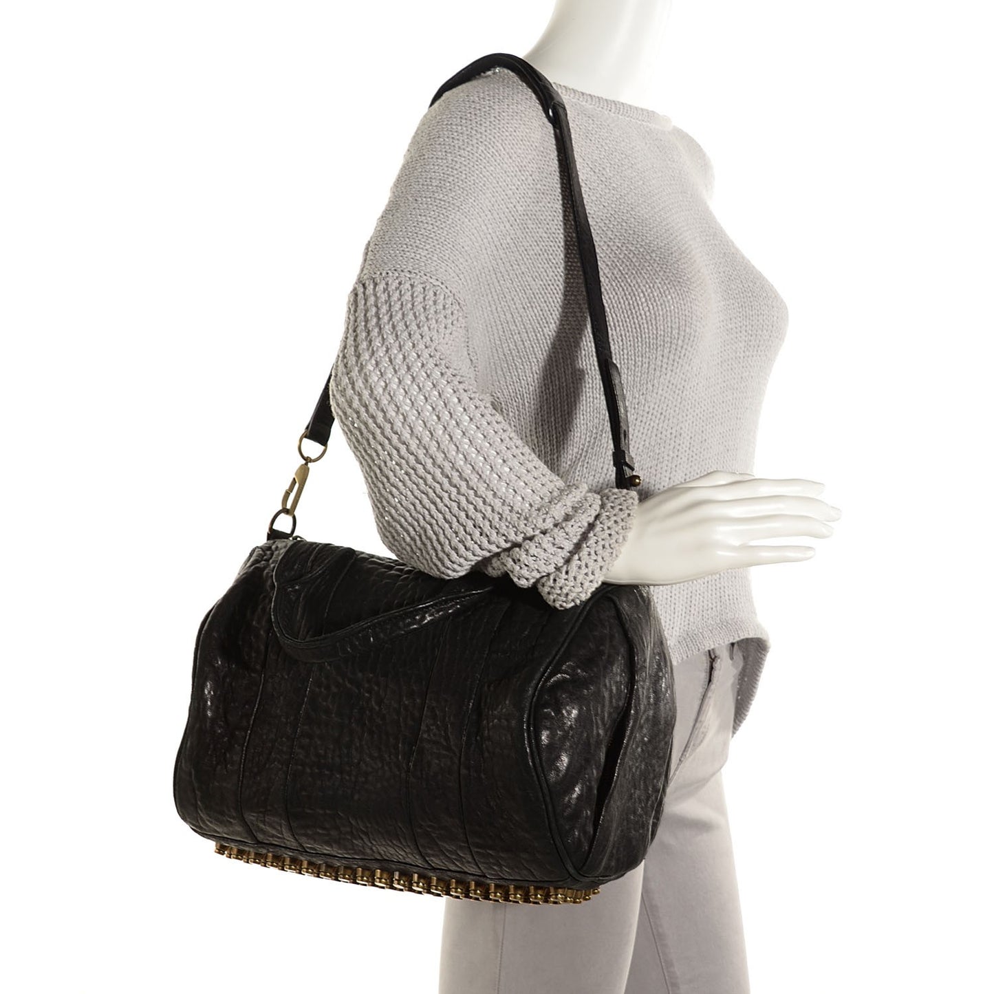 Pebbled Lambskin Rocco Black Antique Brass Hardware