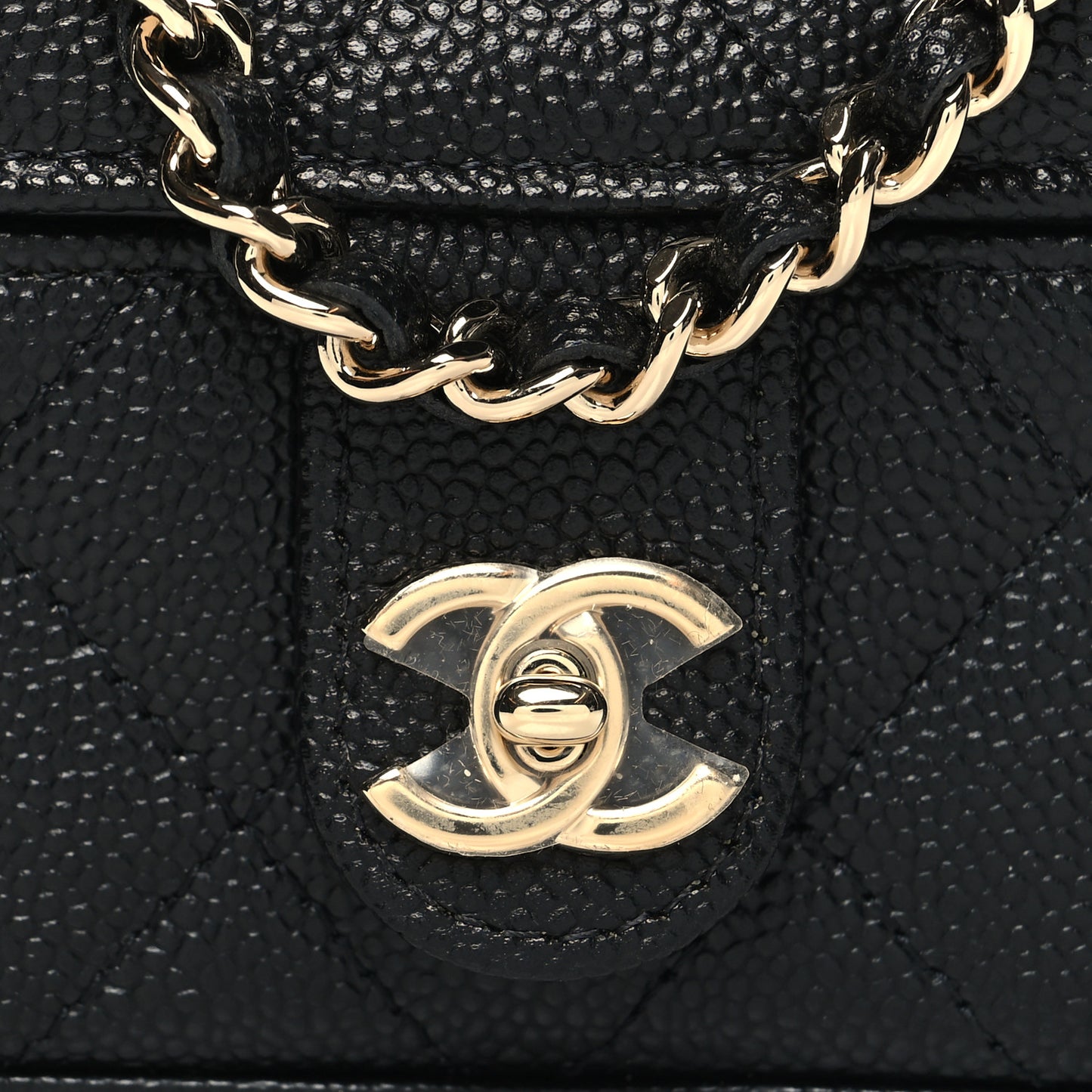 Caviar Quilted Mini Vanity Wrist Case With Chain Black