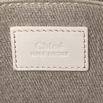 Chloe Linen Canvas Calfskin Blanket Stitched Medium Woody Ribbon Tote White Multicolor 6 of 12