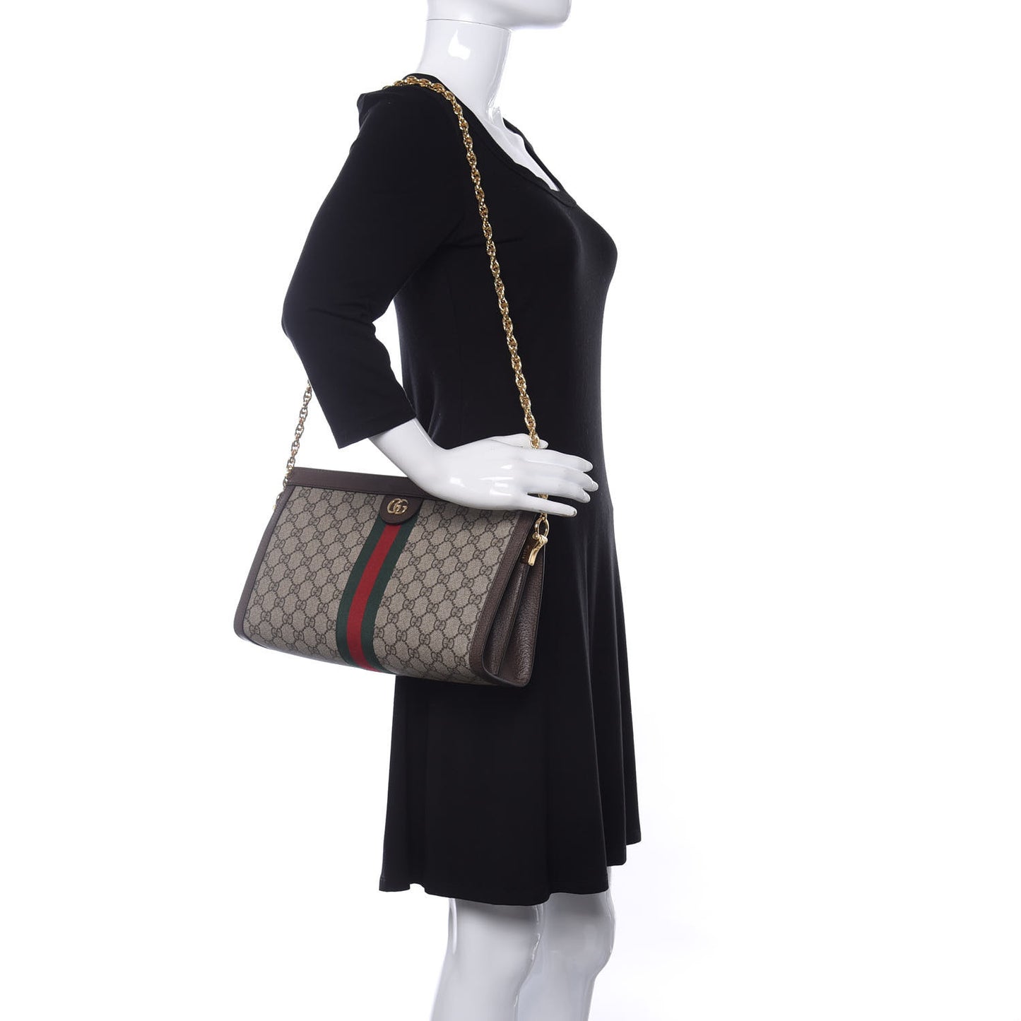GG Supreme Monogram Web Medium Ophidia Chain Shoulder Bag Brown
