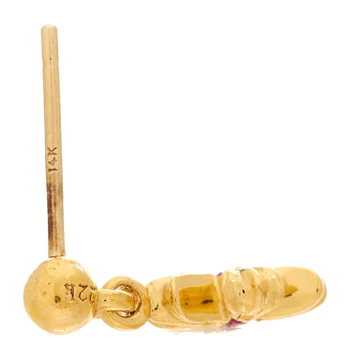 22K Yellow Gold Pink Sapphire Tiny E CH Plus Single Drop Earring