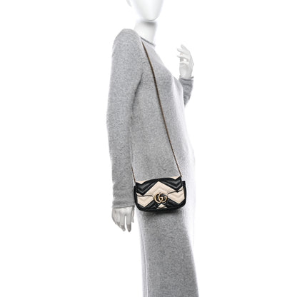 Gucci Calfskin Matelasse Super Mini GG Marmont Shoulder Bag Black White 2 of 12