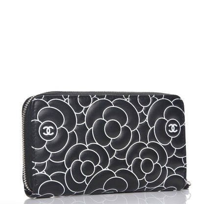 Chanel Lambskin Camellia Embossed Zip Around Wallet Black 3 of 9