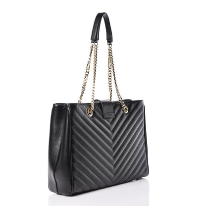 Saint Laurent Grain De Poudre Matelasse Chevron Monogram Shopping Bag Black 3 of 11