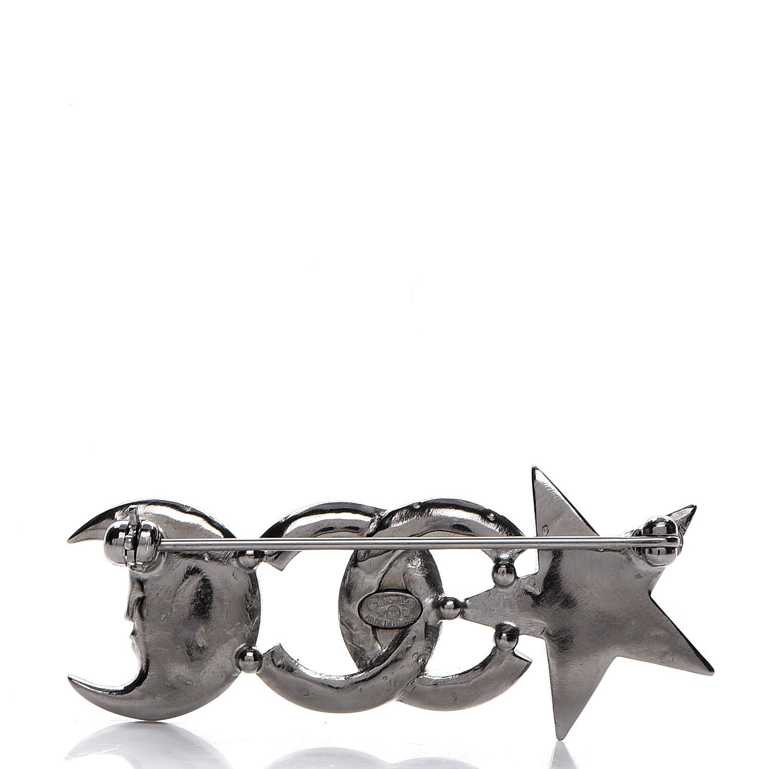 Chanel Ruthenium Crystal CC Moon Star Brooch 4 of 5