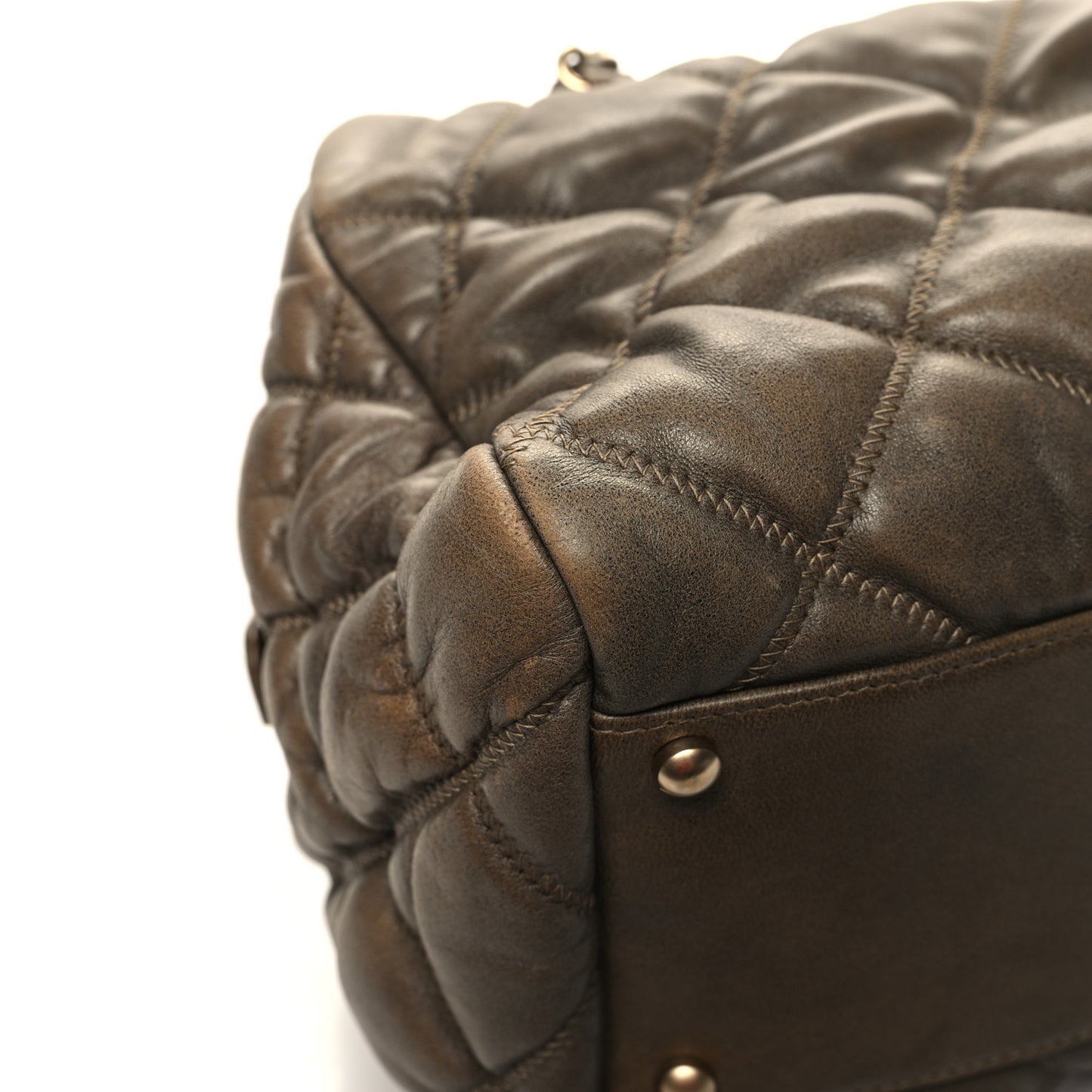 Calfskin Bubble Quilt Bowler Brown