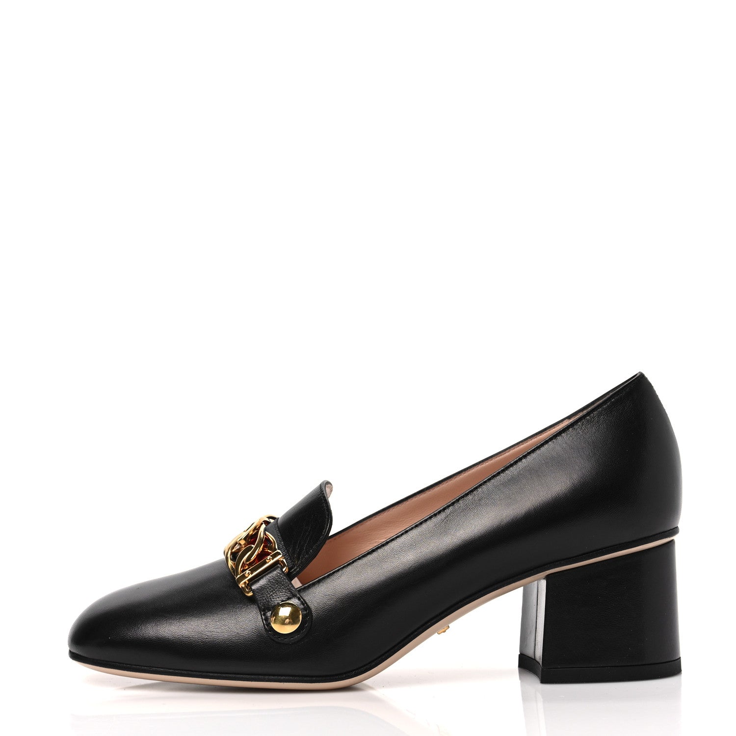 Gucci Malaga Kid Sylvie Web Chain Mid Heel Loafers 37 Black 1 of 8