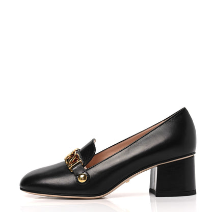Gucci Malaga Kid Sylvie Web Chain Mid Heel Loafers 37 Black 1 of 8