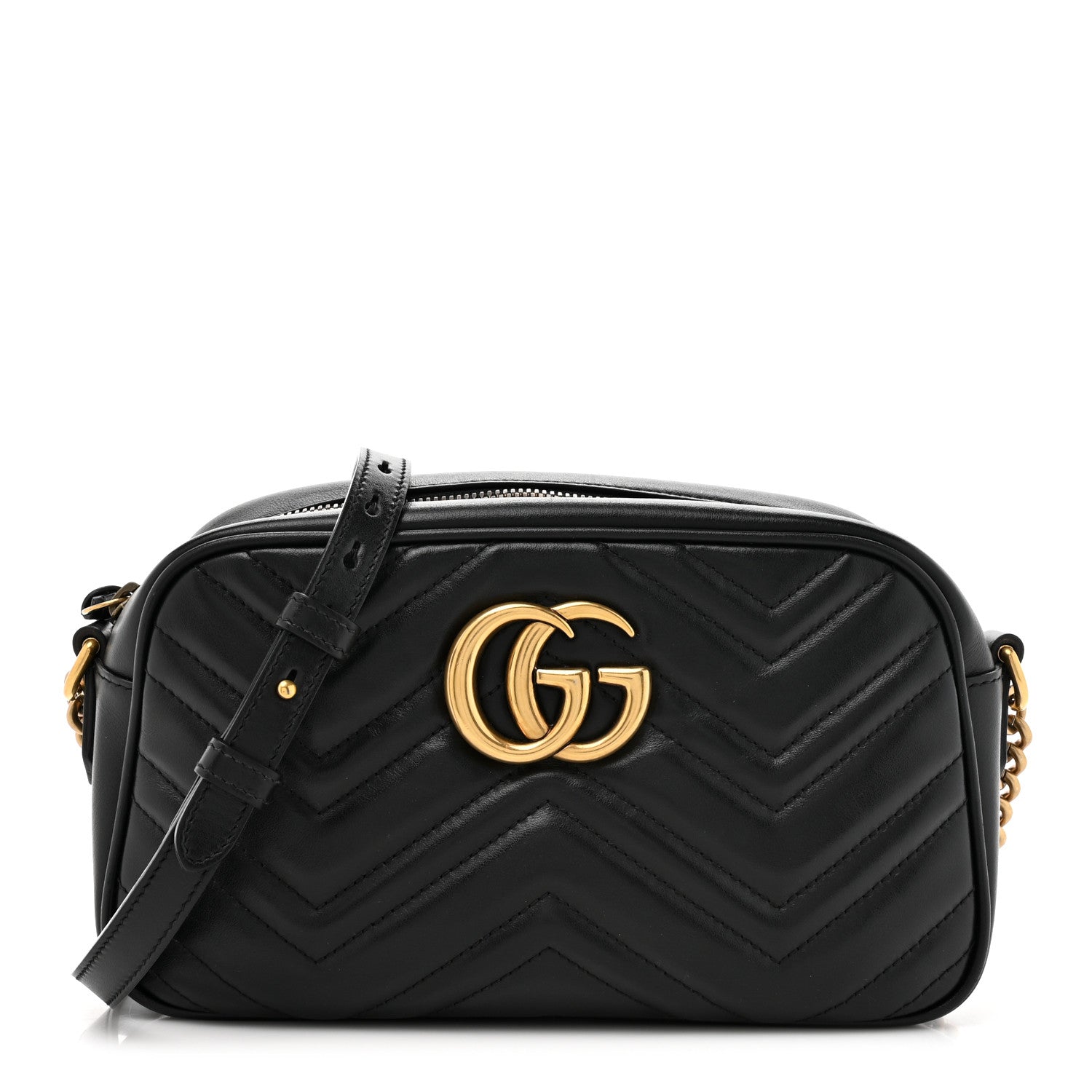 Gucci Calfskin Matelasse Small GG Marmont Chain Shoulder Bag Black 1 of 14